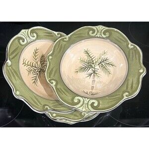 Soup & Salad Bowls Set of 4 Sauvignon West Indies 9" Wavy Rim Palm Tree Ceramic